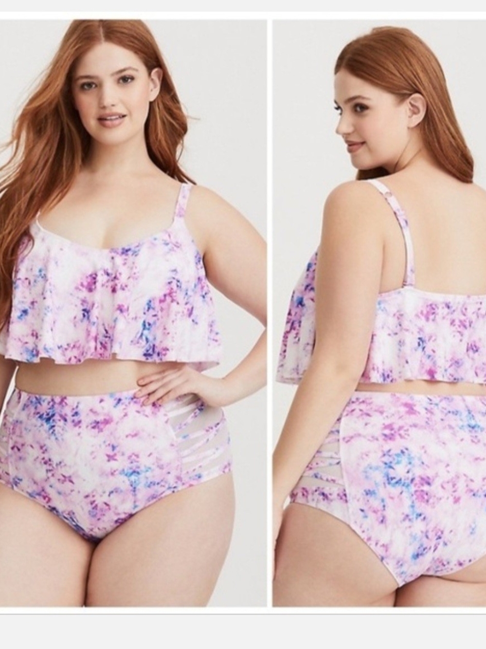 Tie-Dye Ruffle Bikini Top and High-Waist Bottom Torrid 2 Piece Swimsuit EUC